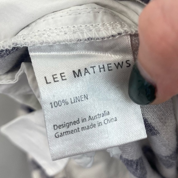 Lee Mathews Gingham Contrast Color Linen Cropped Pants - Picture 9 of 9